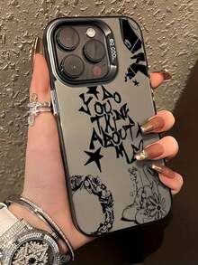 Black Graffiti Phone Case Compatible With  16/16 Plus/16 Pro/16 Pro Max,  15/15 Plus/15 Pro/15 Pro Max,  14/14 Plus/14 Pro/14 Pro Max,  13/13 Pro/13 Pro Max,  12/12 Pro/12 Pro Max,  11/11 Pro/11 Pro Max,  7/8 Plus,  Xr/Xs Max Waterproof Shockproof Anti-Fall Scratch Resistant - Style 2 (1 PC) - View 3