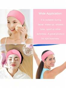 4/3/2/1 Pcs Headbands, Makeup Headbands, Stretchy Terrycloth Headbands, Suitable For Sports, Yoga, Shower, Adjustable SPA Facial Care Headbands, Shower Makeup Headbands With Soft Towel Women Hair Accessories - Pink - View 5