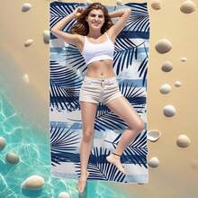 250gsm Super Absorbent Microfiber Beach Towel - Modern Leaf Pattern, Soft Quick-Dry Knit Fabric, Sand-Free, Ideal For Camping & Outdoor Activities, Essential For Summer Beach (1 Piece) - Multicolor - View 5