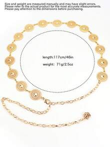 1件波西米亚风高端百搭金色复古镂空圆盘腰链，复古时尚独特设计裙链腰带，适合女性在任何场合佩戴 - 金色 - 查看 7