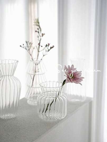 1pc Mini Glass Flower Vase Decor, Transparent Flower Holder, Chinese/Japanese Style Tabletop Floral Arrangement Container