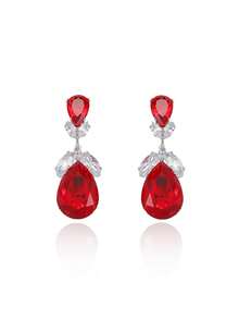 1 Set Red Teardrop Jewelry Set: Necklace + Earrings, Eye-Catching Accessory For Evening Party - Multicolor - View 7
