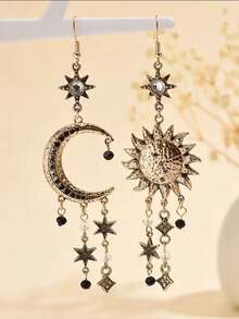 Pendientes de sol y estrella de estilo bohemio retro de lujo y ligeros, adecuados para el uso diario de las mujeres, excelentes para fiestas y regalos - Estrella - Ver 7