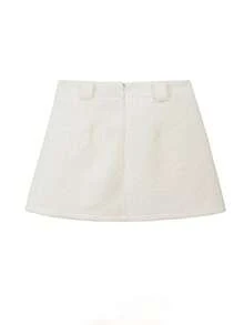 White Faux Lamb Wool A-Line Mini Skirt, High Waist, Versatile, Includes Belt, Winter - White - View 4