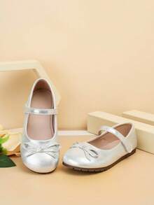 Chaussures plates style princesse avec décoration de nœud mignon pour filles, convient pour les représentations et événements de danse pour enfants, printemps/automne - Argent - Voir 4