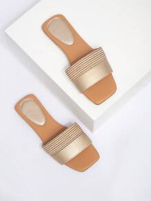 2026 Summer New Style Girls & Teens Casual Fashion Flat Open Toe Beach Slippers - Gold - View 1