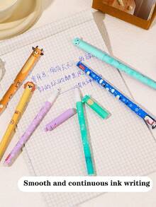 12 Stücke zufällige Tier-förmige löschbare Gelschreiber Set, Mehrfarbige Tinte, Cartoon Löwe, Elefant, Kuh, Dinosaurier Designs, geeignet zum Schreiben, Zeichnen, Ausmalen, Kritzeln, perfekt als Belohnung für Kinder - Verschiedenfarbig - Übersicht 6