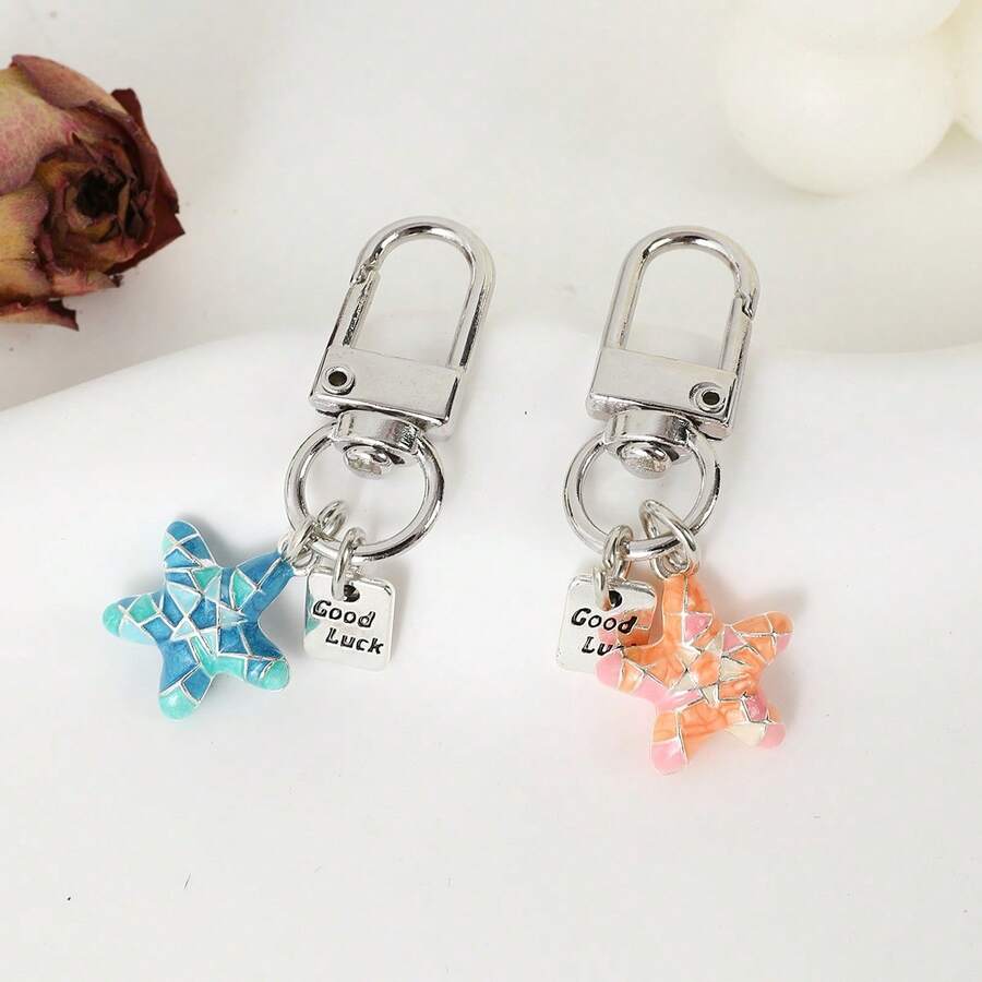 1个女士3D海星钥匙扣，好运合金吊坠钥匙链，创意包包挂饰 - 彩色 - 查看 1