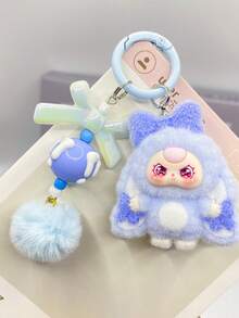 男女通用成人可爱大耳朵3D钥匙扣，迷你时尚多功能植绒外层实心塑料内层钥匙圈，可爱卡通包包/杯子/汽车挂件，日常/节日/生日礼物配饰