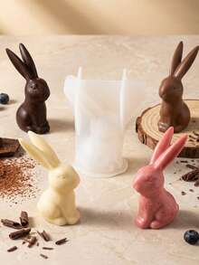 1/2 piezas Herramientas de repostería de Pascua DIY, molde de silicona en forma de conejo 3D acuclillado para chocolate, molde para pasteles y pudines, apto para molde de silicona de resina cristalina - Blanco - Ver 5