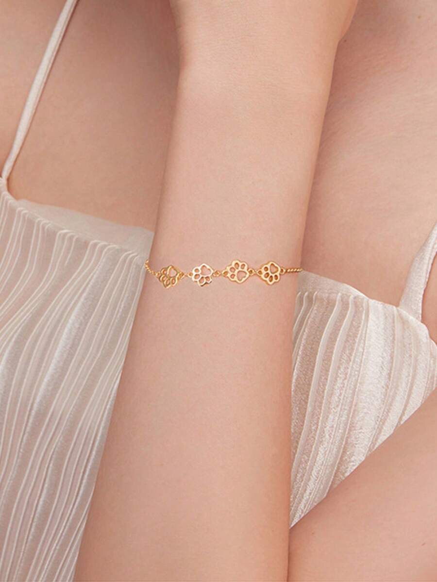 GAGAFEEL 1 S925 Sterling Silver Personalized Cute Hollow Dog Paw Chain Bracelet For Women Birthday Jewelry Gift To Daughter Daily Wear - Gold - View 1