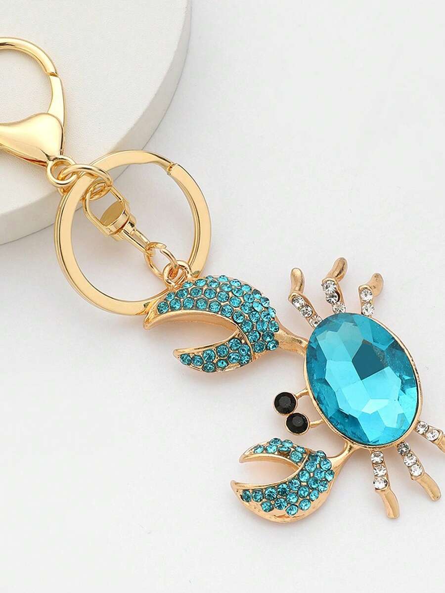 1pc Blue Ocean Animal Crab Rhinestone Zinc Alloy Keychain Pendant Christmas Small Gift Y2K
