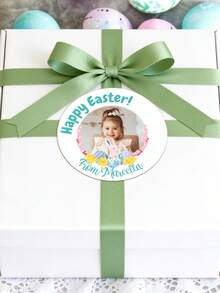 12/24/40pc Custom Easter Baby Photo Round Stickers: Personalized Easter Basket Labels,Easter Favor Stickers,Easter Party Favor,Goodie Bag Sticker - Multicolor - View 3