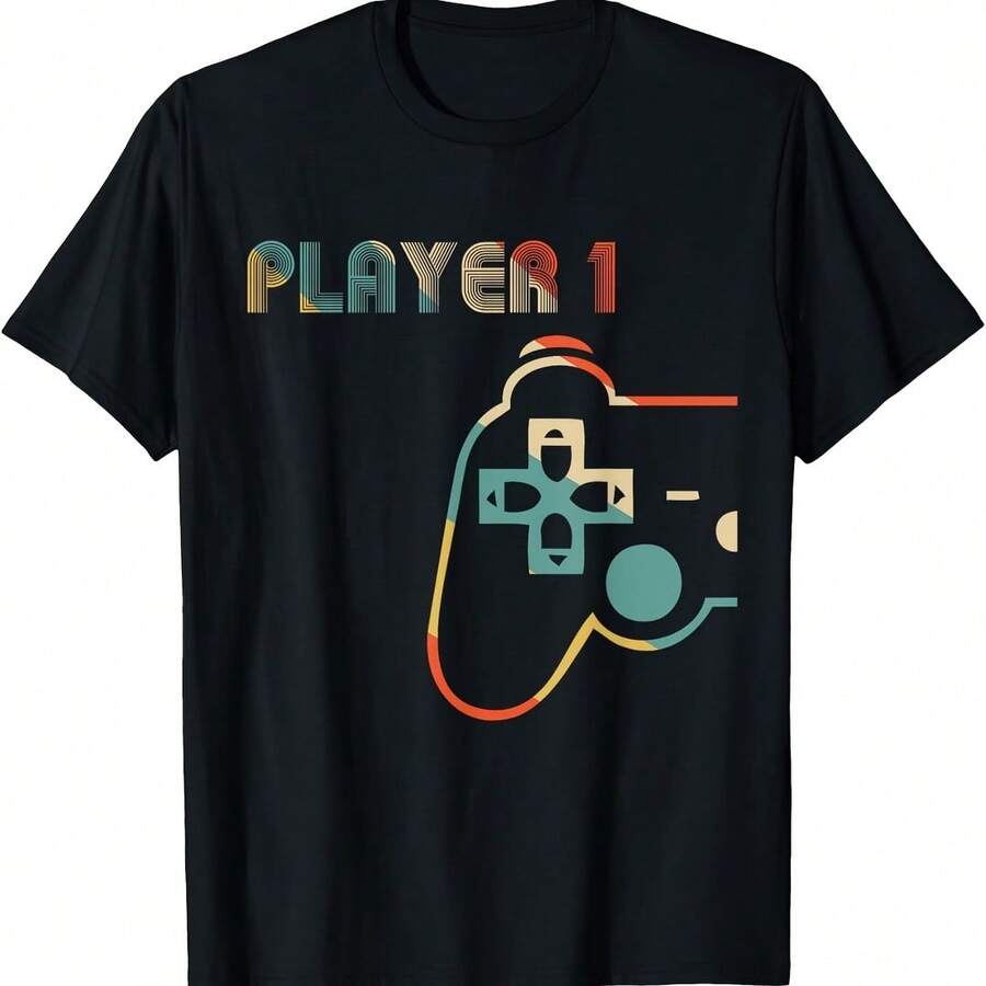 Matching Video Gamers Couple Player 1 Player 2 T-Shirt - Green - View 1