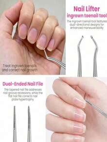 12件套美甲工具套装：100/180目指甲锉、抛光块、角质钳、角质推、清洁刷、专业粉色美甲护理套装、美甲护理套装、100/180目指甲锉、抛光块、角质钳、角质修剪器、角质推、美甲工具、美甲套装、修脚美甲工具、指甲准备套装、女士美甲套装 - 彩色 - 查看 4