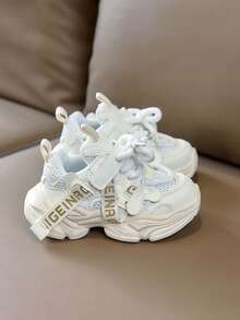 1 Pair Infant Sports Shoes, Breathable Mesh Upper, Soft Sole Toddler Walking Shoes, Hook And Loop Closure For Easy On/Off, Fashionable Unisex Infant Sneakers - White - View 3