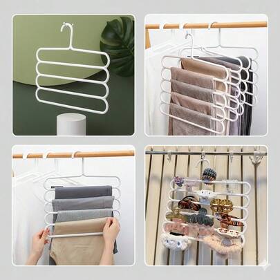 5-Tier Wardrobe Trouser Rack Set Multi-Functional Garment Hanger For Trousers Scarves Pantyhose Towels Space Saving White Drying Organizer