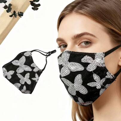 Moderiktiga, andningsbara, dammtäta masker för män och kvinnor, masker för vardagsbruk, personliga masker med färgglada paljetter, damm- och vindtäta masker för jul- och halloweendekorationer, vinterkläder för kvinnor.