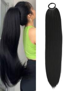 18-32 Inch Ponytail Wig, Multi-Functional Elastic Band Black Ponytail, Long Straight DIY Wrap-Around Ponytail, Soft & Natural Synthetic Ponytail - Multicolor - View 18