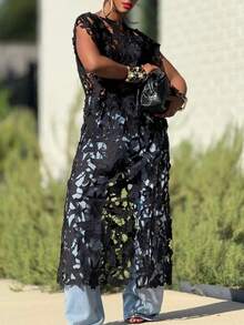 Women's Elegant Cutout Sleeveless Dress: Asymmetric Hem -  For Daily, Commute, Travel & Outings - Black - View 2
