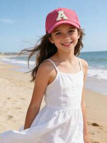 1顶纯色26字母贴布经典亮粉色棒球帽，适合儿童佩戴，后扣式设计，春/夏/秋/冬皆宜 - 玫紅色 - 查看 4