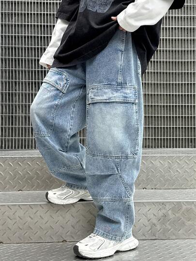 Tween Boy Loose Fit Straight Leg Jeans, Suitable For Casual, School, Outdoor Wear, Spring