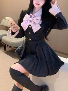 1 件优雅时尚腰部收紧撞色蝴蝶结褶皱迷你连衣裙，适合节日、派对、表演、女孩团体舞台装、摄影工作室万圣节 - 彩色 - 查看 16