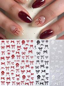 3片蝴蝶结美甲贴纸，红色、黑色、白色蝴蝶结美甲贴花，情人节DIY日式婚礼美甲饰品装饰，适合家庭/美甲沙龙使用，美甲用品 - 彩色 - 查看 9