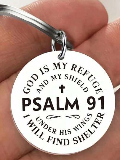 1pc Stainless Steel Inspirational Keychain - Psalm 91 Bible Verse, Round Alphabet Theme Key Ring With Ring Buckle, Decorative Ladies Keyring, Ideal For Birthday, Holiday Gifts - One Piece School Car Accessories Cute Goth Y2k Bag Charms Car Accessories Teacher Friend Sister Gift Ideas