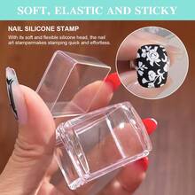 2pcs Wipeable Silicone Stamp With Scraper Set, High-Precision Multi-Functional Transfer Plate, Nail Art Tool - Suitable For Both Salons And Personal Use - Clear - View 7