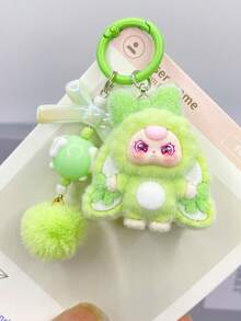 男女通用成人可爱大耳朵3D钥匙扣，迷你时尚多功能植绒外层实心塑料内层钥匙圈，可爱卡通包包/杯子/汽车挂件，日常/节日/生日礼物配饰