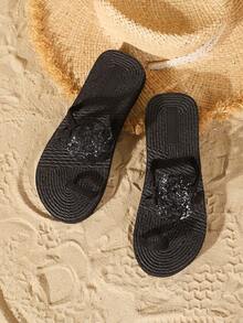 New Women's Casual Flip Flops, Flat Sole Beach & Indoor Slippers