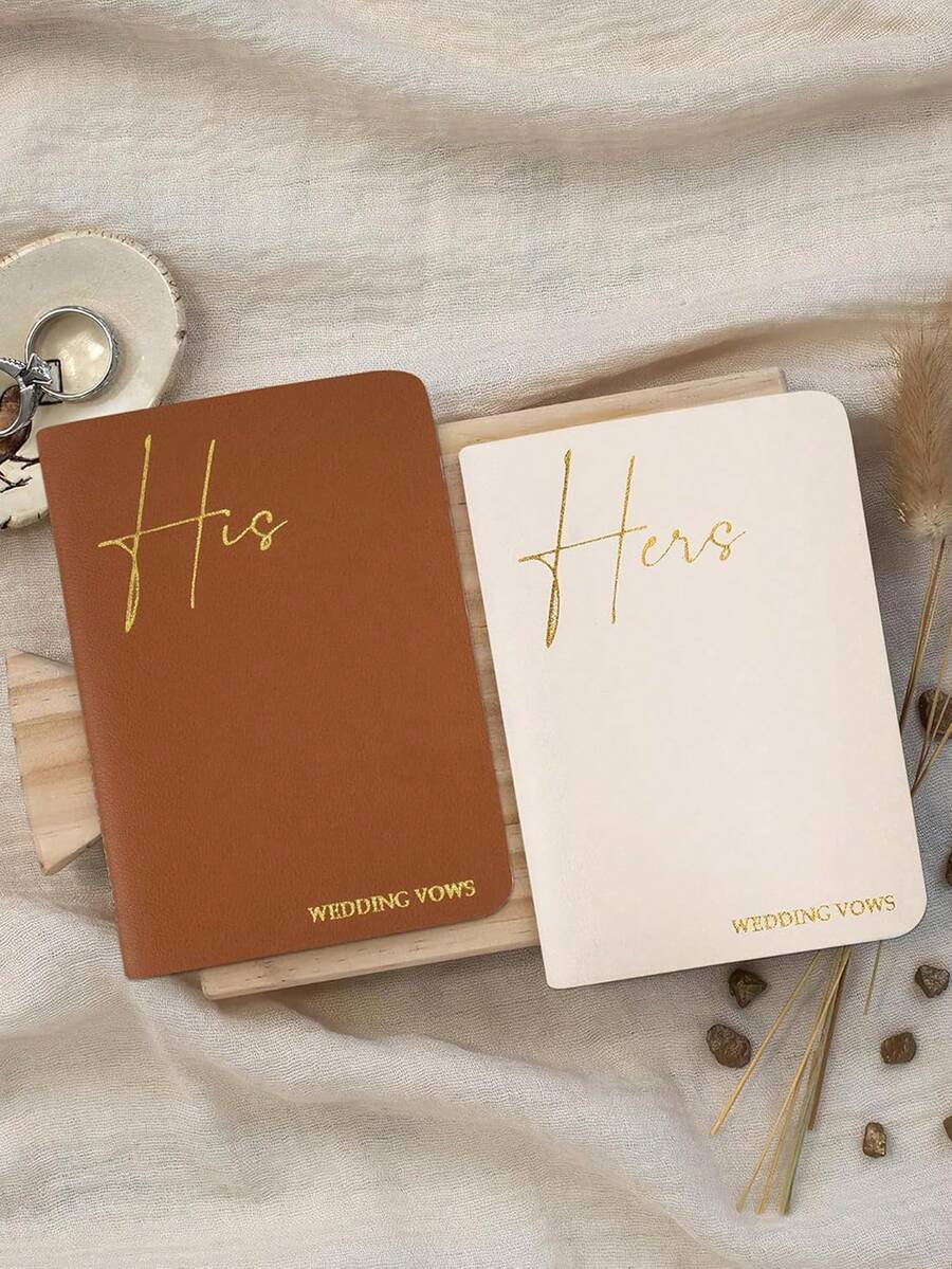 8pcs Gold Foil Wedding Vow Books, Essential For Perfect Wedding Ceremony - Eternal Elegance, Back To School Essential