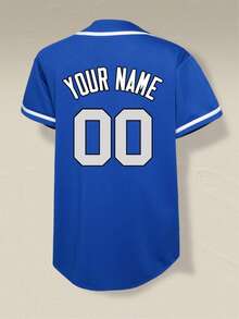 Customizable Men's Blue Baseball Sport Plus Size Shirt, Personalized Name Number, Personalized Team Name, Free Design, Quick Delivery, Suitable For Outdoor Sports, Casual Wear, Parties - Blue - View 4