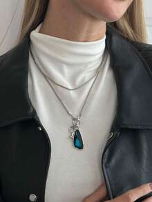 1pc Bohemian Style Asymmetrical Geometric Acrylic Rhinestone Embellished Fashion Necklace, Luxurious Casual Everyday Necklace For Women, Party, Vacation, Versatile Metallic Faux Jewelry Gift - Necklace - View 8