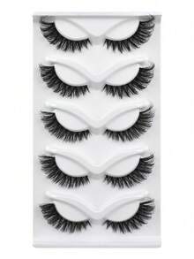 5 Paar transparente Stiel 3D flauschige Katzenaugen-/Fuchsaugen-Wimpern, natürliches Aussehen, weich & lockig, Wimpernverlängerung, verlängerte Außenecke, dramatische Wimpern, wiederverwendbar - Schwarz - Übersicht 5