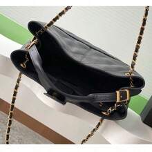 Jet Black Quilted Leather Tote Bag With Gold Chain Strap, Large Capacity Designer-Inspired Work Bag For Women, Versatile Shoulder & Crossbody Bag, Spacious Laptop Handbag - 黑色 - 查看 8