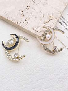 1枚镶钻新月胸针，合金金属材质，简约优雅翻领别针 - 彩色 - 查看 2