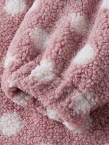 Womens Fall Winter Fleece Jacket Dot Pattern Long Sleeve Lapel Button Down Sherpa Coat - Deep Pink - View 8