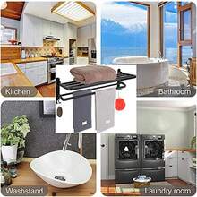 ANNA TOSANI Accesorios de Bao, Estante de Toallas Plegable de Pared, Toallero de Acero Inoxidable Negro, 58cm con Barras y Ganchos, Ideal para Bao y Cocina - como se muestra en la figura - Ver 3