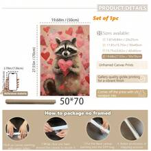 1幅帆布墙画 - 浣熊 | 情人节墙画，粉色情人节装饰，可爱浣熊礼物，俏皮爱心图案，心形绘画可打印模板 | 爱心礼物，艺术印刷品，迷人房间装饰，儿童房装饰 - 婴儿用品_ 带框婴儿房墙画，完美适用于游戏室装饰、婴儿房装饰、育儿室装饰、幼儿园装饰、男孩房装饰、女孩卧室装饰 - 彩色 - 查看 29