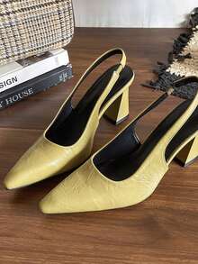 Tacones altos para mujer, zapatos elevados de moda con elegante estilo europeo, aumentan la longitud de las piernas, sandalias de tacón grueso de uso diario con clase - Verde Oliva - Ver 5