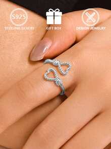 1pc 925 Sterling Silver Braided Rope Knot Zirconia Inlaid Ring (Rope Knot Meaning Design), Gift Box, Suitable For Daily Wear And Valentine's Day Gift - Silver - View 7