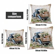 4pcs Vintage Watercolor Daisy Truck Bicycle Pillow Case Set, Single-Sided Soft Peach Velvet Fabric, 40*40/45*45/50*50CM Cushion Cover Suitable For Indoor Decor, Party, Gift - Multicolor - View 3