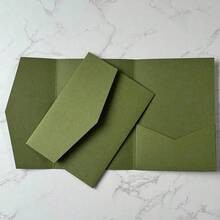 25 st. trippelvikta fickinbjudningskort för bröllop med kuvert, enkla inbjudningskort för förlovning, quinceañera, dop, gör-det-själv-inbjudningar, 5*7 tums inbjudningar, fickinbjudningar, anpassade inbjudningar, julkort - Mörkgrön - Visa 5