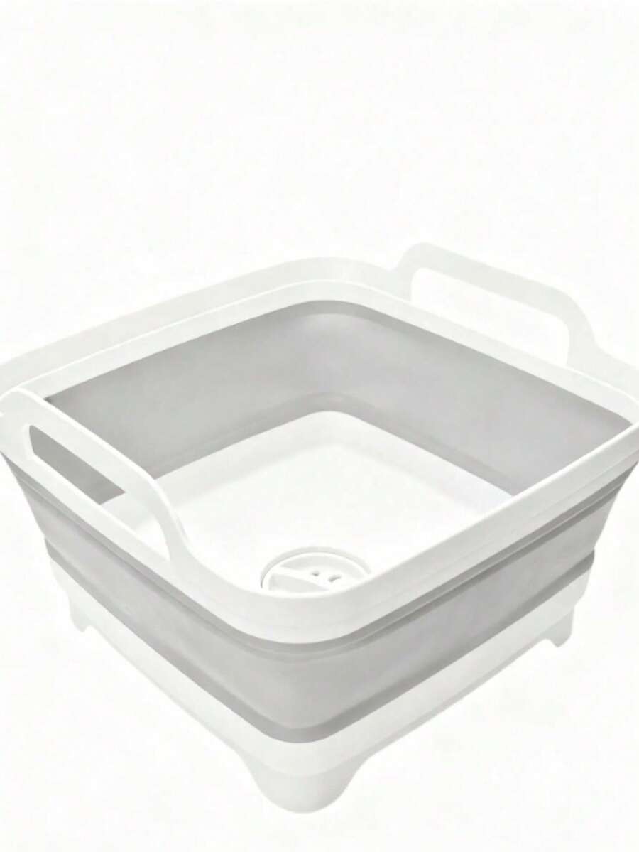 Space-Saving Collapsible Sink 9L Foldable Dish Tub With Drain Plug Multi-Use For Kitchen Laundry & Camping Portable Easy Storage Wash Basin Gray - 白色 - 查看 1