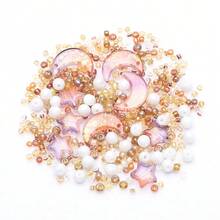 32g 10pcs Moon Beads, 10pcs Star Beads, Mixed Star & Moon Pendant Beads Set, 6mm Ceramic White & Light Crystal Glass Beads