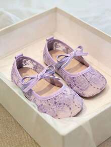 1 Pair Girls' Spring/Summer New Firework Mesh Hollow Soft Bottom Shoes, Little Girl Chinese Style Bowknot Hanfu Shoes - Purple - View 5