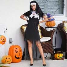 Costume d'Halloween effrayant de nonne zombie pour adultes. Uniforme confortable et décoratif thématique pour les fêtes de costume. La tenue parfaite pour la Saint-Valentin et le carnaval - Multicolore - Voir 6
