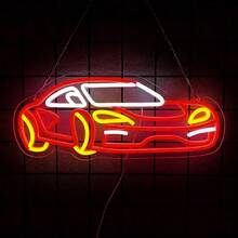 跑车霓虹灯墙饰，LED赛车造型车库霓虹灯，USB供电汽车标志，适用于儿童卧室、男孩房、游戏室、男士专属空间、酒吧、生日礼物，易于悬挂。 - 多色光 - 查看 19